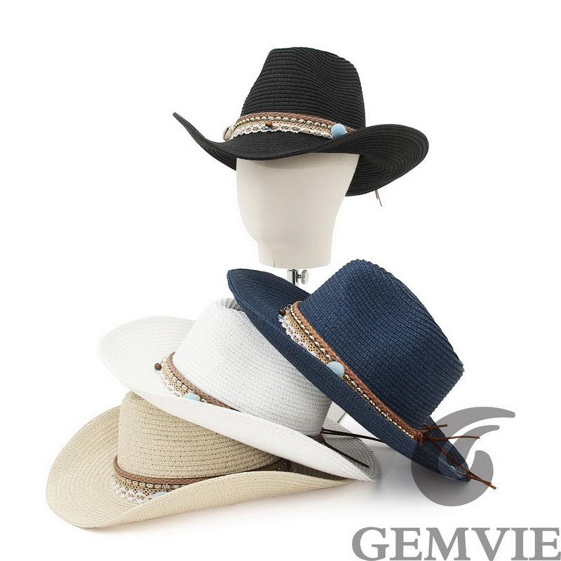 Cowboy Hat Straw - GEMVIE Sombrero de Paja Estilo Vaquero